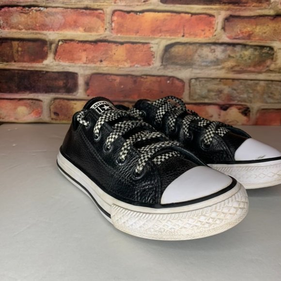 Chuck Taylor Black Leather Ox Lows w/white sole & toe cap - Kids 13 - Picture 5 of 5
